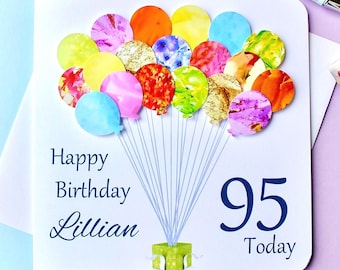 95th Birthday Card, Personalised & Handmade Age 95 Birthday Balloons Card - Mum - Grandma - Grandad - Granny - Dad - Men - Women - Him - Her