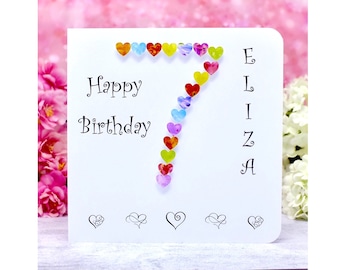 7th Birthday Card - Age 7 Birthday Cards - Handmade & Personalised for Son, Daughter, Granddaughter, Customised with any Name BHA07
