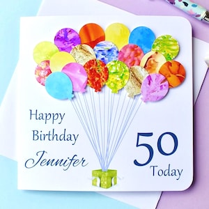 Carte de 50e anniversaire - carte personnalisée de ballons d'âge de 50 ans - fait main - maman - papa - soeur - ami - lui hommes ou femmes