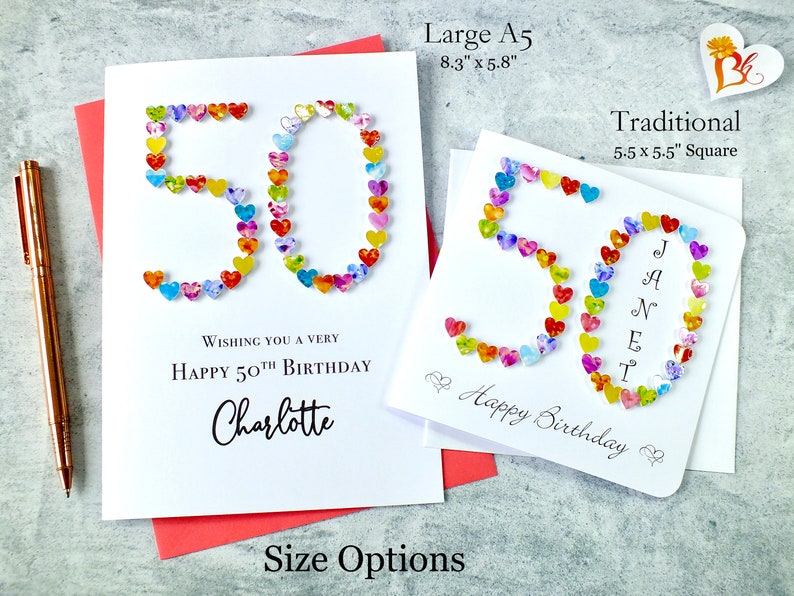 50th Birthday Card for Women Personalised Age 50 Card for Her Handmade 50th Card for Best Friend, Sister, Mum, Daughter, Aunty, Wife image 6