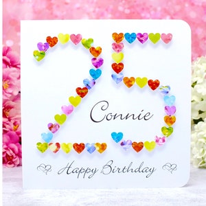 Carte d'anniversaire de 25 ans faite main et personnalisée pour elle, femme, fille, petite-fille, nièce, amie spéciale, colorée