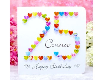 25th Birthday Card - Handmade Personalised Age 25 Birthday Card from Bright Heart Design - Colourful 3D for Her