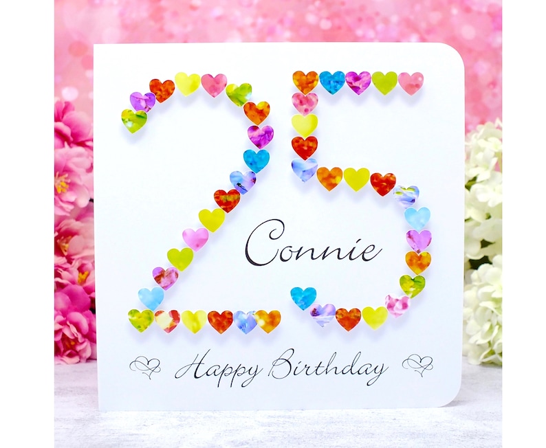 25th Birthday Card Handmade Personalised Age 25 Birthday Card from Bright Heart Design Colourful 3D for Her Original 5.5" Square