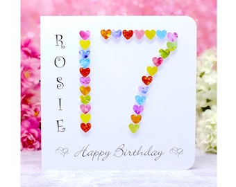 17th Birthday Card - Personalised Age 17 Card - Handmade and Customised for Daughter, Niece, Great Granddaughter or Friend Rainbow Colours