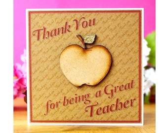 Thank You for Being a Great Teacher card - Luxury Wooden Apple with Gold Leaf - Perfect for both Male and Female Teachers!