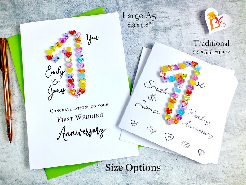 1st Wedding Anniversary Card - Handmade and Personalised 1st ...