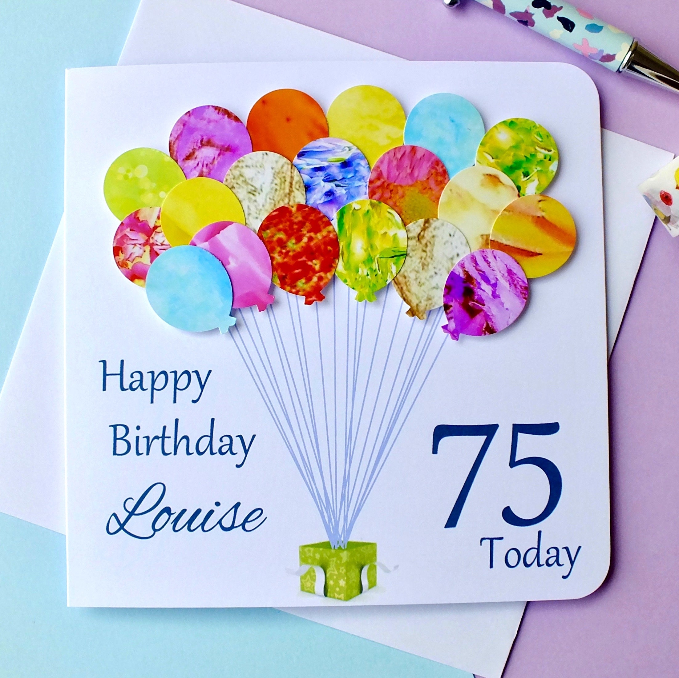 75th Birthday Card Personalised Age 75 Birthday Balloons Etsy Australia