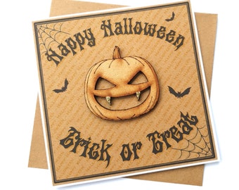 Happy Halloween Card, Handmade Luxury Rustic Wooden Pumpkin Cards from Bright Heart Design - Personalised message