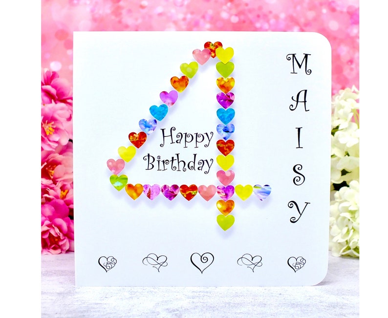 4th Birthday Card Handmade & Personalised Age 4 Card with Name Colourful 4th Birthday Cards for Son Daughter Boy Girl BHA04 image 1