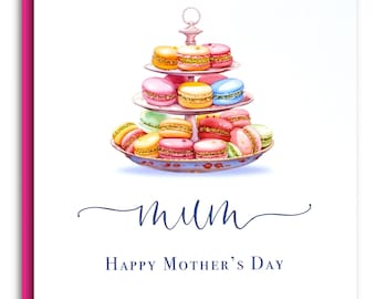 Mother's Day Card - Handmade Happy Mothers Day Mum Cards - Colourful Macaron Cakes Design by Bright Heart Design, Pink Simple & Elegant