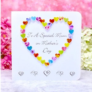To a Special Mum on Mother's Day Card - Colourful Handmade Love Heart Card for Mothering Sunday