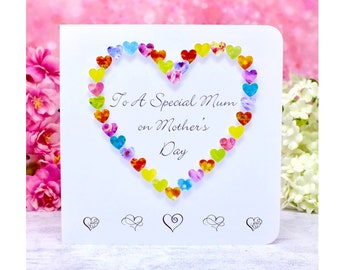 To a Special Mum on Mother's Day Card - Colourful Handmade Love Heart Card for Mothering Sunday