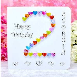 2e carte d'anniversaire pour fille ou garçon, personnalisée et faite main pour fille, fils, arrière-petite-fille, petit-fils, nièce, neveu, deuxième anniversaire