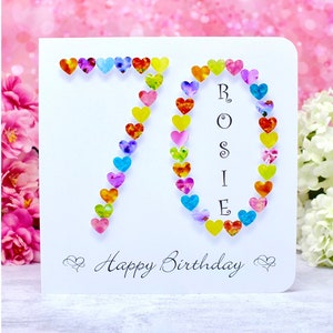 70th Birthday Card – Handmade and Personalised Age 70 Card, Customised with any Name - perfect for Mum, Aunt, Friend, etc.