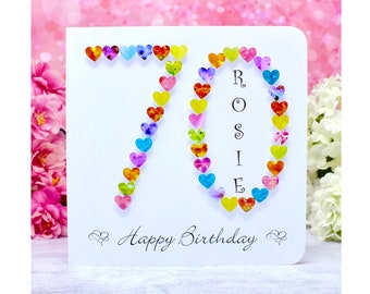 70th Birthday Card – Handmade and Personalised Age 70 Card, Customised with any Name - perfect for Mum, Aunt, Friend, etc.