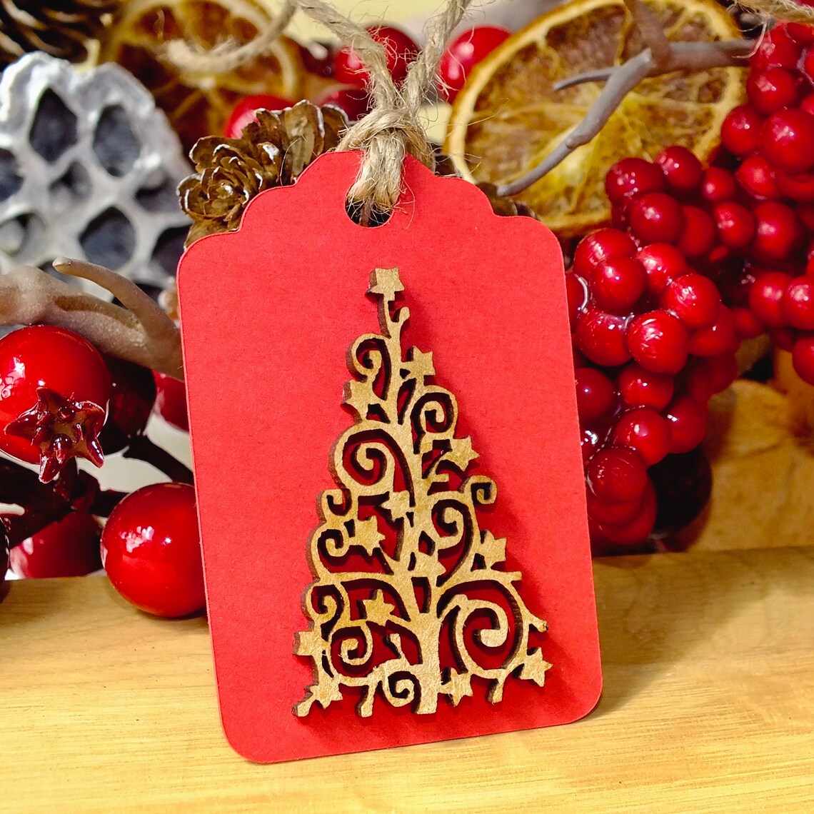 Rustic Christmas Gift Tags Pack of 3 Luxury Red Gift Tags - Etsy UK
