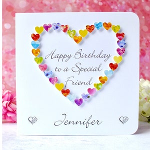 Carte d'anniversaire pour ami spécial avec nom et âge personnalisés - Cœur 3D fait main pour meilleur ami, meilleure amie, tout âge 18-30 40 50 60 70