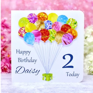 Carte de 2e anniversaire - carte de ballons d'anniversaire de 2 ans personnalisée - fait main - fille - fils - petite-fille petit-fils pour garçons ou filles