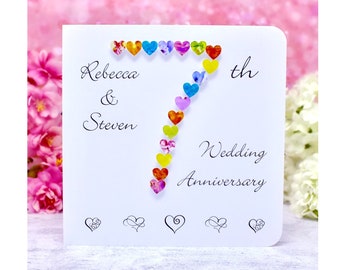 7th Wedding Anniversary Card, Personalised and Handmade 7th Anniversary Card, Husband Wife Card BHAN07