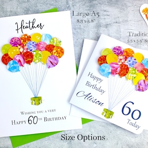 60th Birthday Card Personalised Age 60 Birthday Balloons Card Handmade Custom Personalised Mum Dad Sister Friend Colourful BHB60 image 5