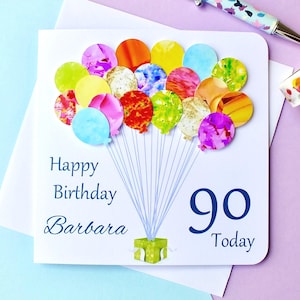 Carte de 90e anniversaire - carte personnalisée de ballons d'âge 90 ans - fait main - maman - papa - tante - grand-mère, grand-père pour homme, femme lui ou elle