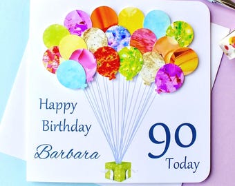 90th Birthday Card Personalised Handmade Age 90 Birthday Card for Grandma, Grandad, Mum, Dad or Any Name, Him or Her