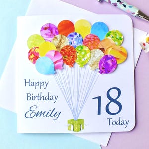 Carte d'anniversaire 18 ans - ballons d'âge 18 ans personnalisés - fait main - fils - fille - garçon - fille petite-fille petit-fils nièce neveu