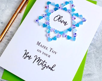 Bar Mitzvah Card - Personalised Mazel Tov on your Bar Mitzvah Cards - Star of David - Handmade & Perfect for Son, Grandson, Nephew
