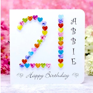 Carte d'anniversaire 21 ans - carte personnalisée de 21 ans, multicolore et faite à la main pour sa fille, sa petite-fille, sa soeur ou une amie spéciale
