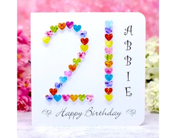 Carte d'anniversaire 21 ans - carte personnalisée de 21 ans, multicolore et faite à la main pour sa fille, sa petite-fille, sa soeur ou une amie spéciale