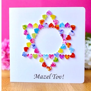 Mazel Tov Card - Handmade, Mazal Tov 3D Star of David, Jewish Wedding Card or Bar Mitzvah Congratulations Card - Colourful Heart Design
