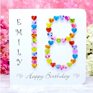 Carte d'anniversaire 18 ans - carte d'anniversaire personnalisée pour elle, faite main, pour fille, petite fille, filles roses colorées