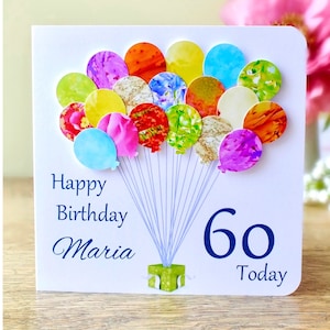 60th Birthday Card Personalised Age 60 Birthday Balloons Card Handmade Custom Personalised Mum Dad Sister Friend Colourful BHB60 image 1