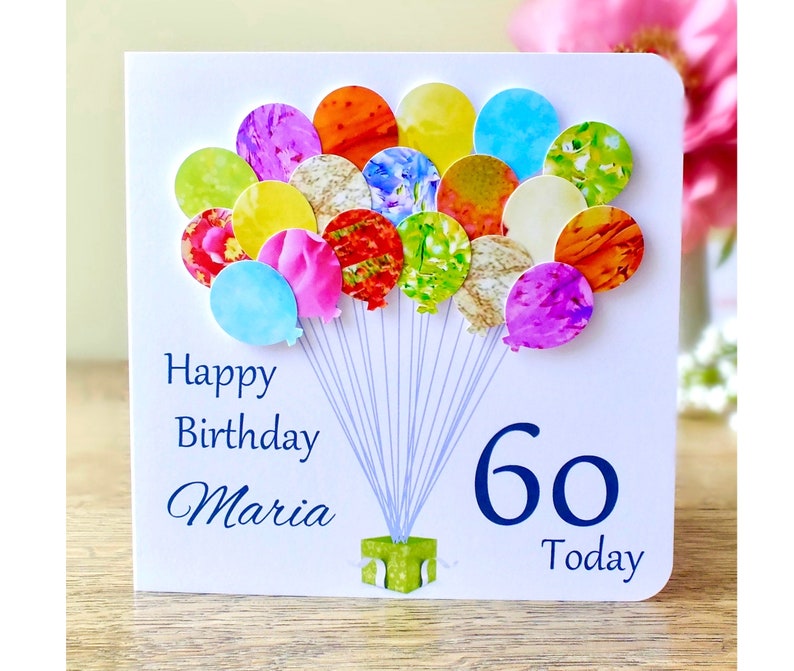60th Birthday Card Personalised Age 60 Birthday Balloons Card Handmade Custom Personalised Mum Dad Sister Friend Colourful BHB60 image 1