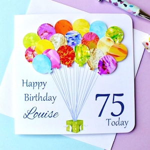 Carte de 75e anniversaire - Carte de ballons d'âge de 75 ans personnalisée - Personnalisé fait main - Maman - Papa - Sœur - Ami - Lui ou elle