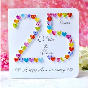 Carte 25e anniversaire de mariage - Cartes d'anniversaire de mariage en argent, faites main et personnalisées / personnalisées avec des noms