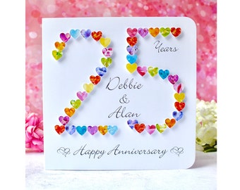 25th Wedding Anniversary Card - Silver Wedding Anniversary Cards, Handmade and Personalised / Customised with Names