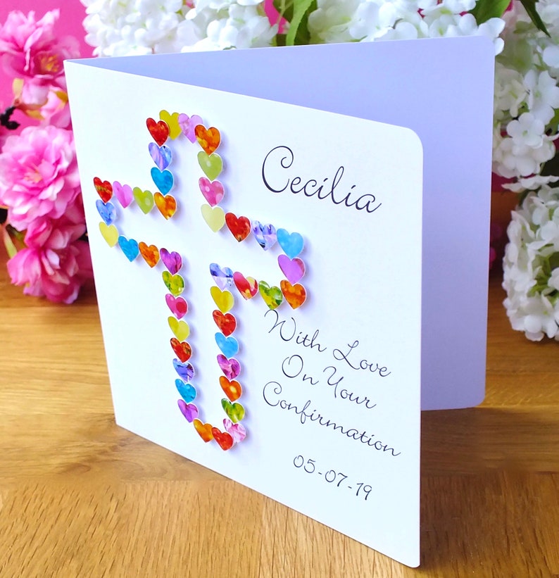 Confirmation Card Personalised Confirmation Day Cards with Name & Date, Colourful Handmade for Girl or Boy, With Love on Your Confirmation image 2