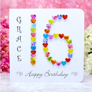 Carte de 16 ans - Cartes d'anniversaire personnalisées pour l'âge de 16 ans - Faite à la main pour filles ou garçons, fille, fils, petite-fille, petit-fils, nièce ou neveu