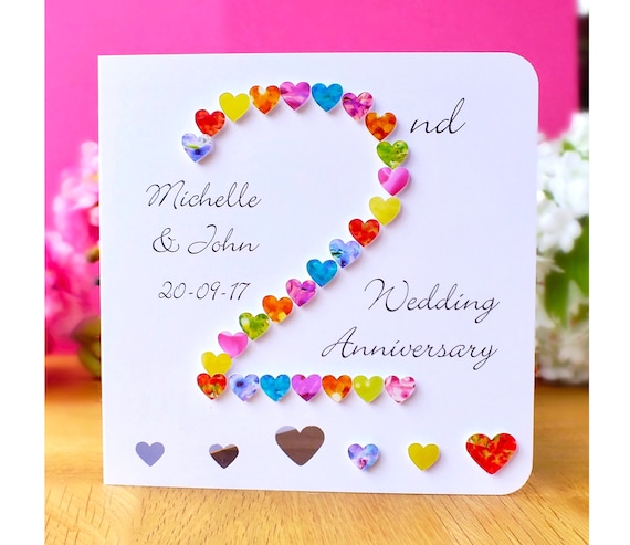2nd Wedding Anniversary Card Handmade Personalised Second Etsy