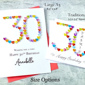 30th Birthday Card Handmade and Personalised Age 30 Card Customised with Name, Mum, Daughter, Sister, etc. image 6