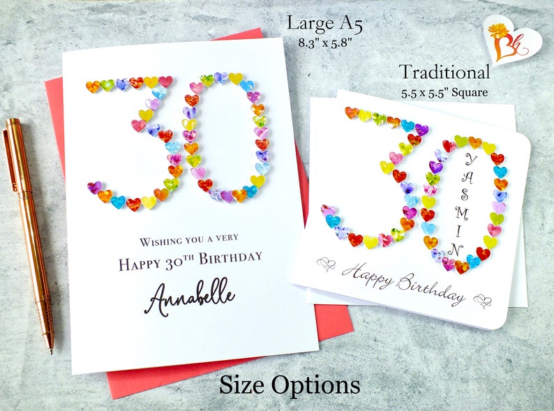 30th Birthday Card Handmade and Personalised Age 30 Card Customised with Name, Mum, Daughter, Sister, etc. image 6