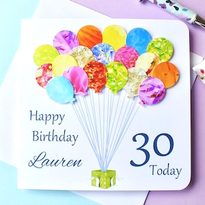 Carte de 30 ans - Ballons d'âge 30 ans personnalisés - Fait main - Fils - Fille - Homme ou femme - Homme ou femme - Nièce, Neveu