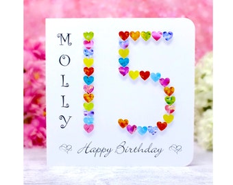 15th Birthday Card - Age 15 Birthday Card, Handmade & Personalised with Name for him or her Daughter, Great Granddaughter, Niece Nephew