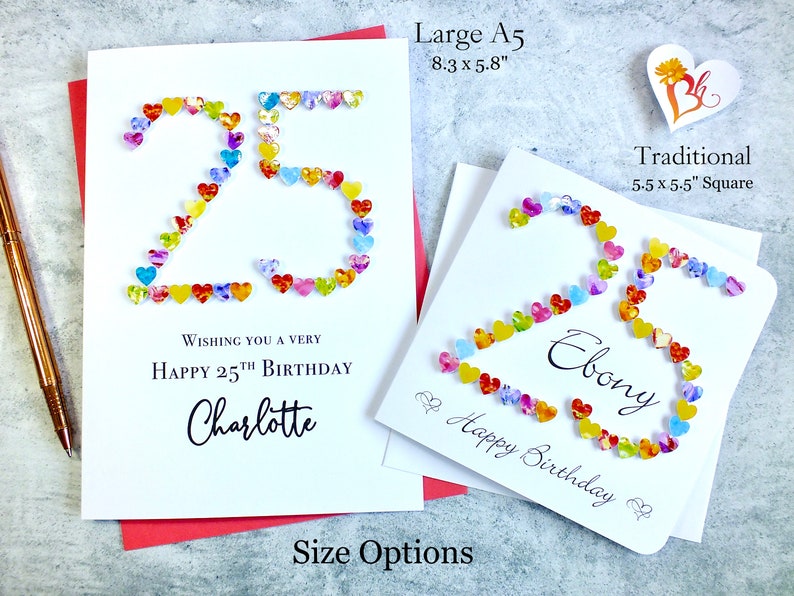 25th Birthday Card Handmade Personalised Age 25 Birthday Card from Bright Heart Design Colourful 3D for Her image 6
