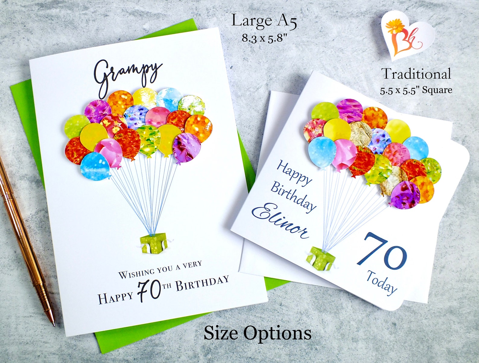 70th Birthday Card - Personalised Age 70 Birthday Balloons Card ...