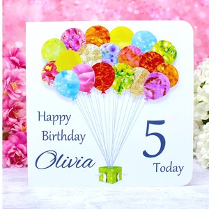 Carte de 5e anniversaire - carte personnalisée de ballons d'anniversaire de 5 ans - fait main pour garçons ou filles - fille - fils - petite-fille petit-fils
