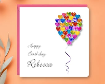 Personalised Birthday Card with Name & Age – Handmade Custom Colourful Card for Her, Girls, Friends