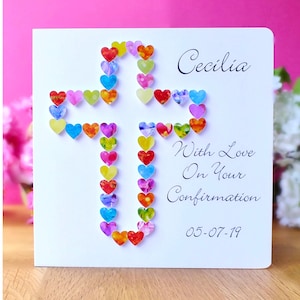 Confirmation Card - Personalised Confirmation Day Cards with Name & Date, Colourful Handmade for Girl or Boy, With Love on Your Confirmation