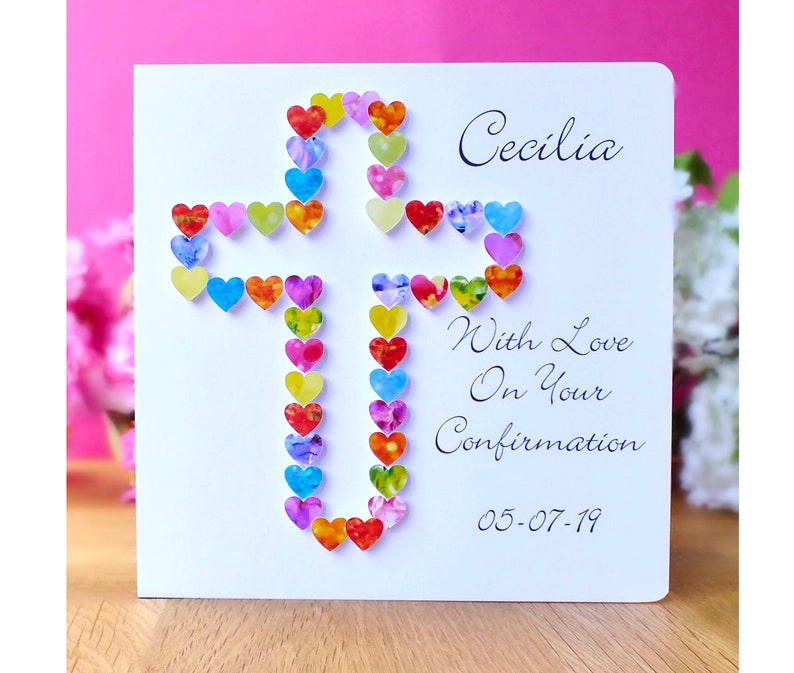 Confirmation Card Personalised Confirmation Day Cards with Name & Date, Colourful Handmade for Girl or Boy, With Love on Your Confirmation image 1